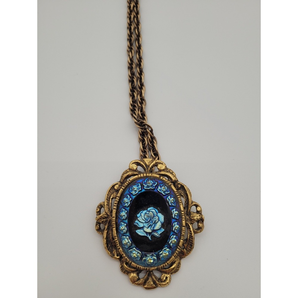 Vintage Irridescent Blue Flower Pin/Necklace